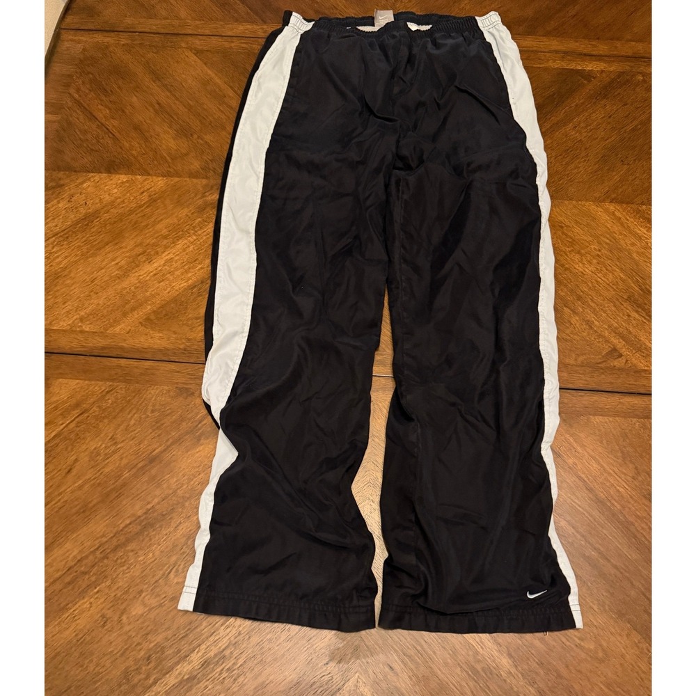Nike Mens Track Pants Black White Side Stripe Athletic Joggers Lined XL